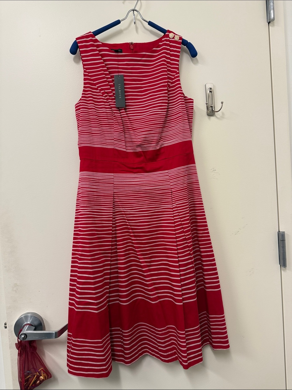 Talbots Red and White Striped Fit-and-Flare Dress
